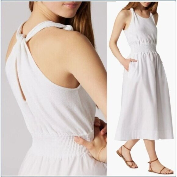 Joie Dress XL White Linen Cotton Kenzie Twist Strap Midi Summer - Picture 12 of 12